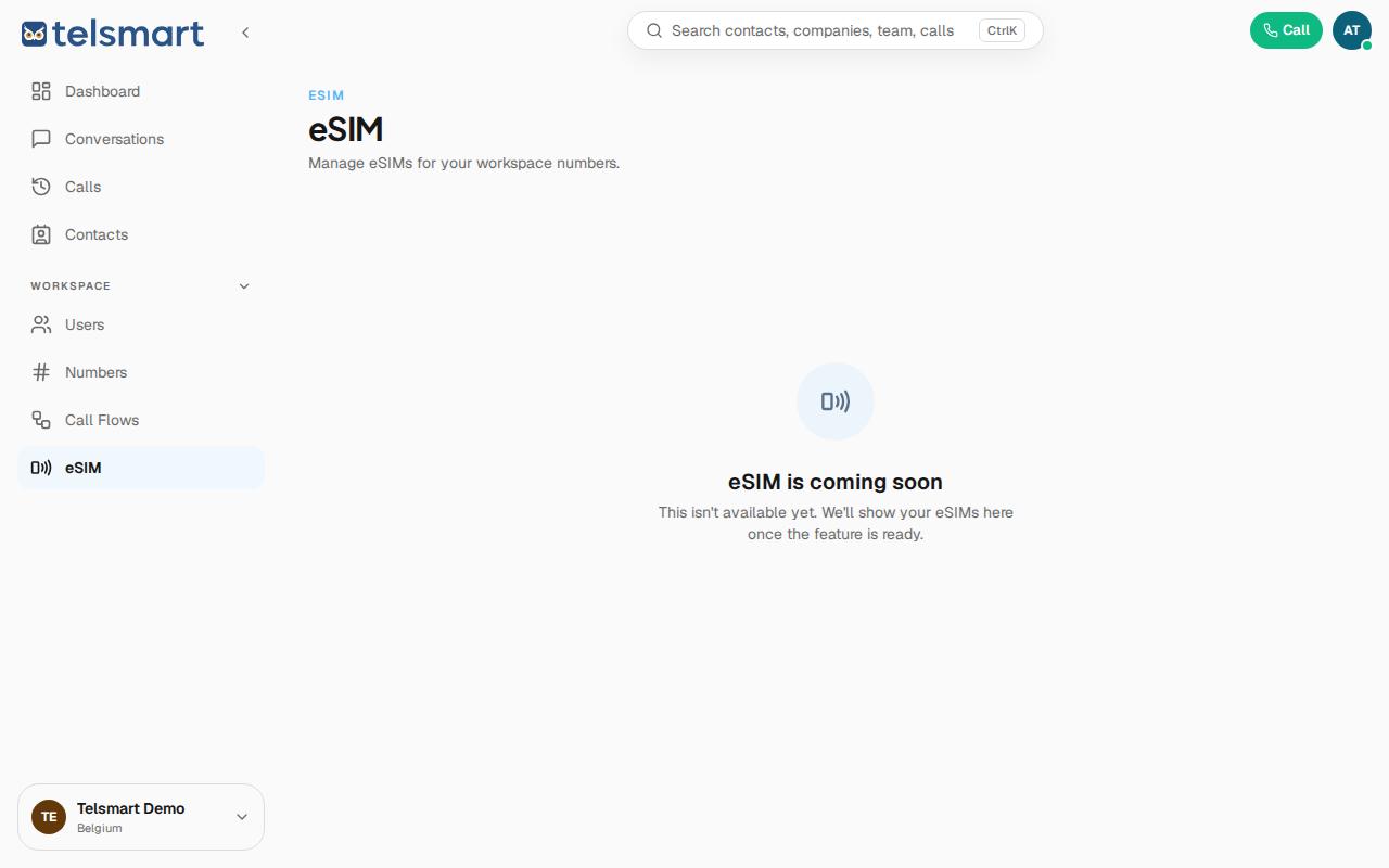 The eSIM screen with the "eSIM is coming soon" notice.