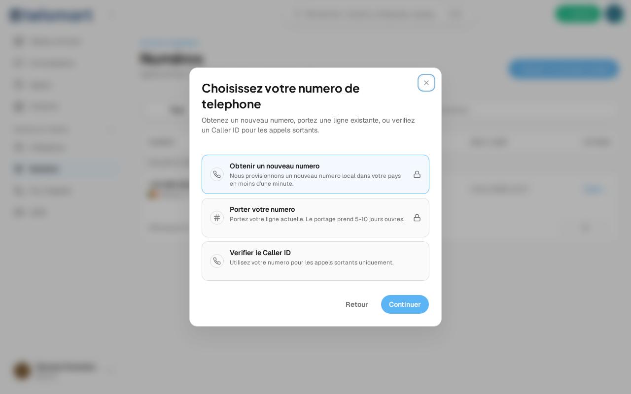 Fenêtre « Choisissez votre numéro de téléphone » avec les trois options.