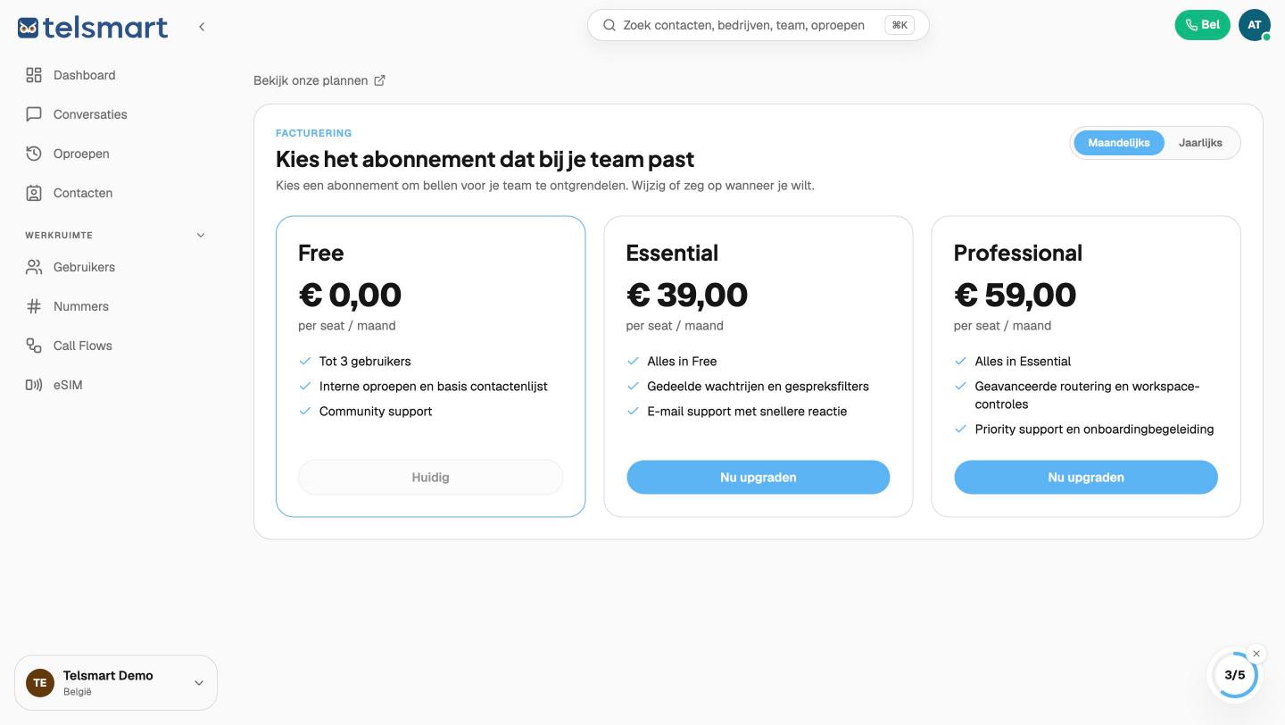 Les abonnements, avec Free comme abonnement actuel.